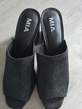 MIA Black Knit Open-Toe Mules